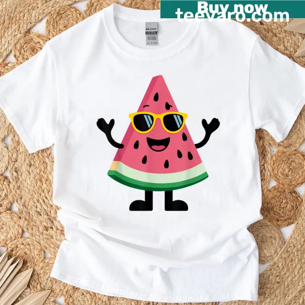 Playful watermelon graphic on a summer-themed shirt