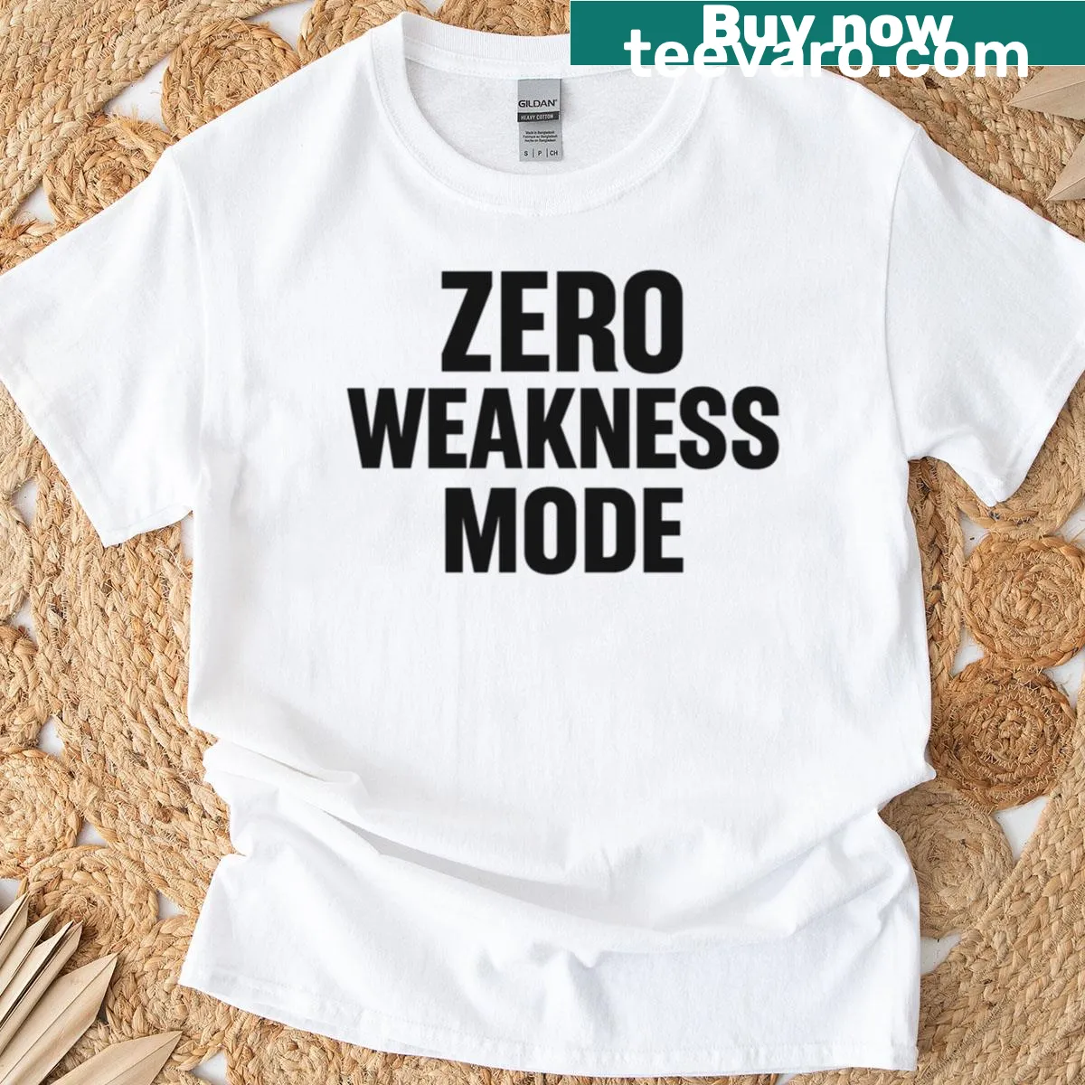 Zero Weakness Mode typography graphic t-shirt — on a men's t-shirt