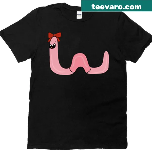 Cartoon illustration of a coquet worm on a T-shirt