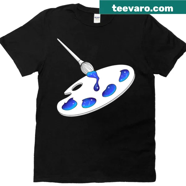 Illustrative T-shirt featuring a cosmic art palette design