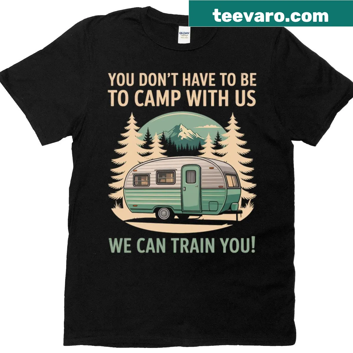 Funny camping T-shirt with the phrase 'Crazy Camp With Us' — on a men's t-shirt