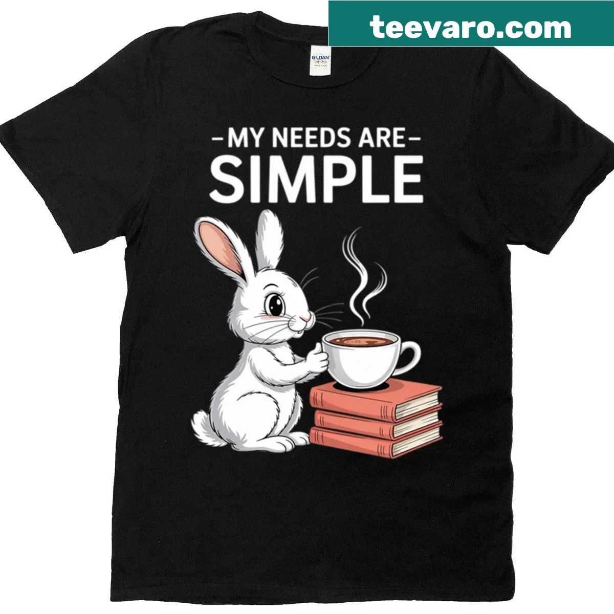 Cute bunny t-shirt for coffee and book lovers — on a men's t-shirt