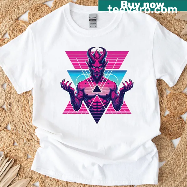 Cyberwave-inspired devil graphic T-shirt
