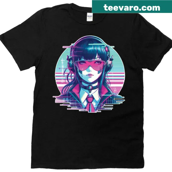 Abstract cyberpunk-inspired graphic on a T-shirt