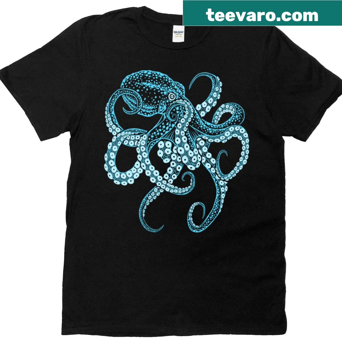 Illustration of a kraken octopus in combat stance on a t-shirt. — on a men's t-shirt
