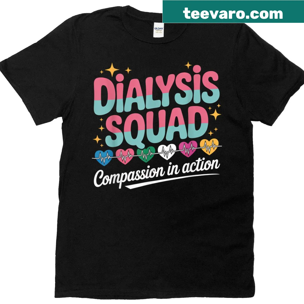 Graphic featuring 'Dialysis Squad' and heartbeat on a t-shirt — on a men's t-shirt
