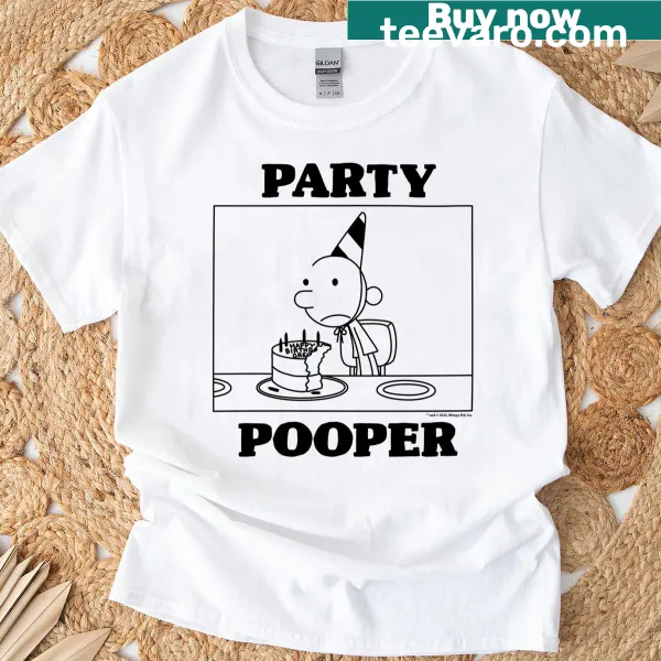 Typography T-shirt depicting a humorous birthday party pooper quote