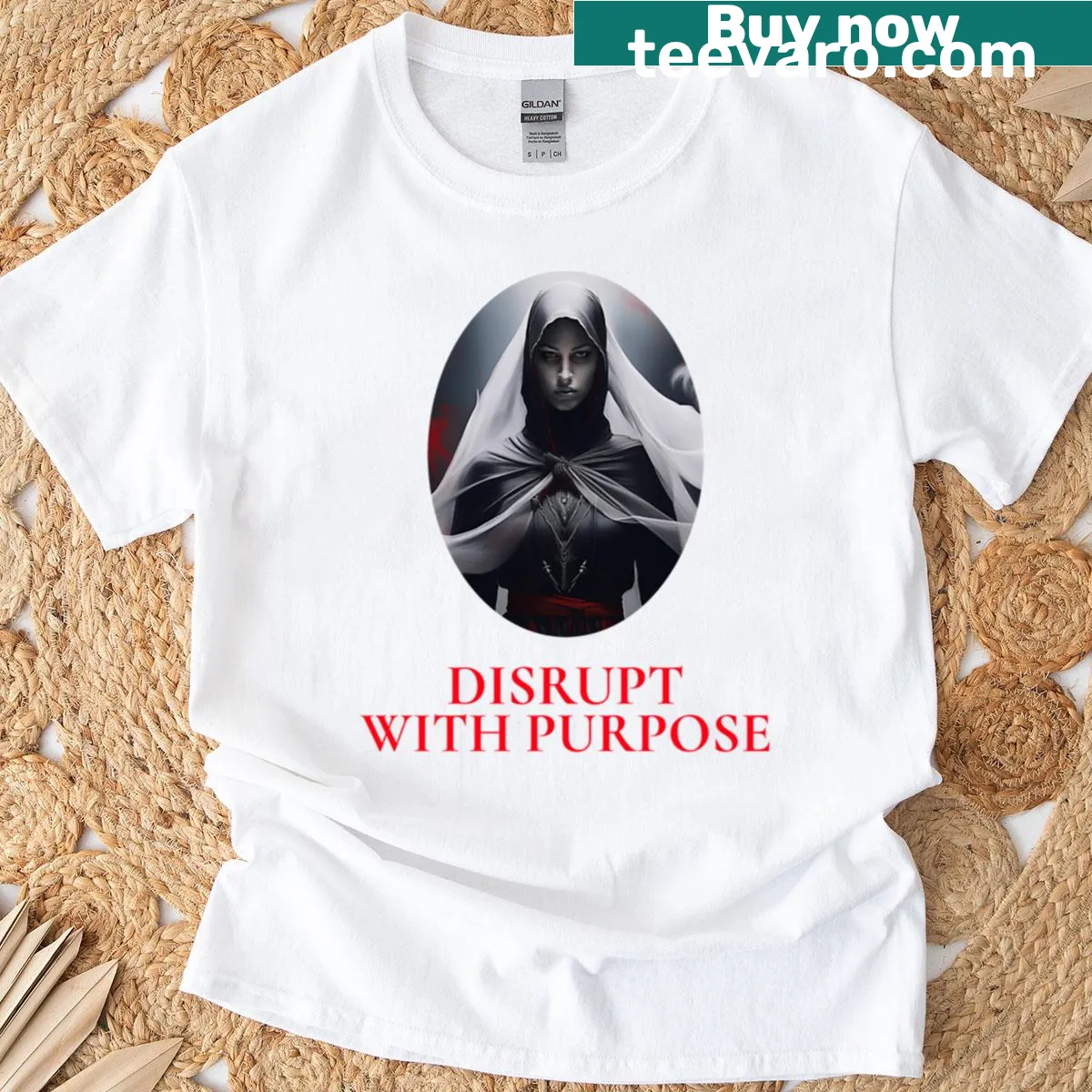 T-shirt with the phrase 'Disrupt With Purpose' in bold typography. — on a men's t-shirt