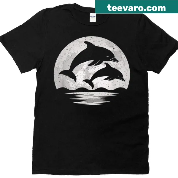 Vintage dolphin graphic with a moon on T-shirt