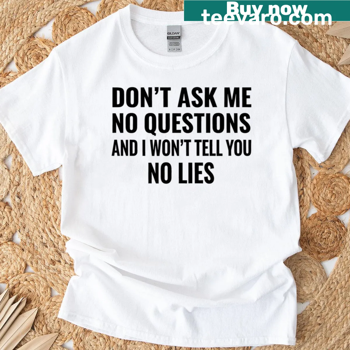 T-shirt featuring the phrase 'Don't Ask Me No Questions No Lies' in bold text — on a men's t-shirt
