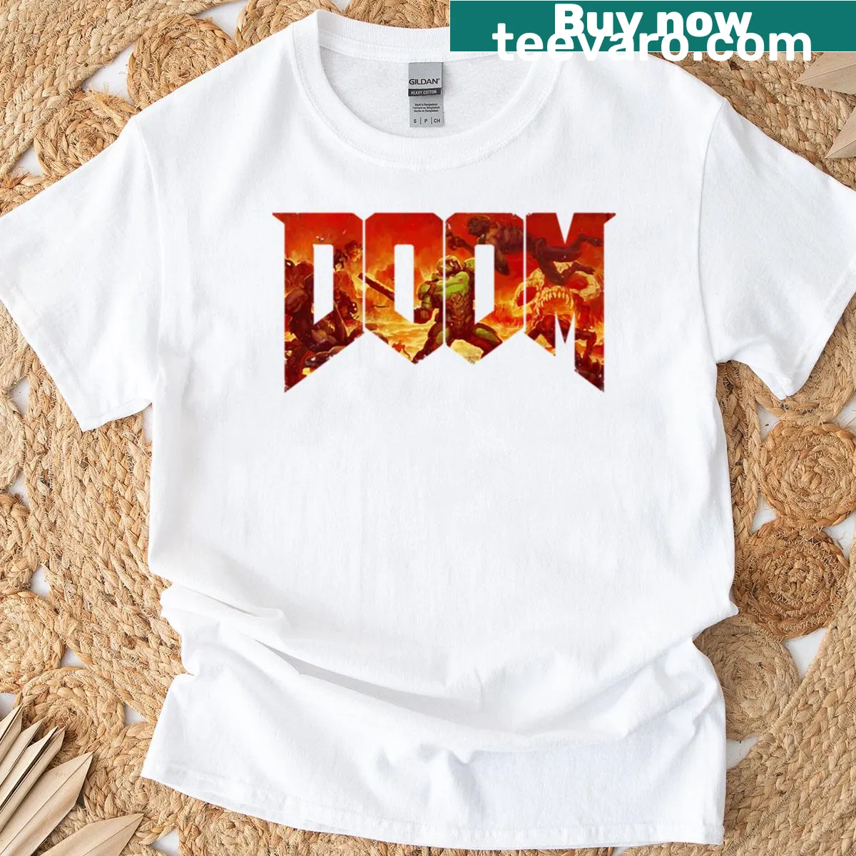 Retro 1993 Doom video game logo T-shirt — on a men's t-shirt