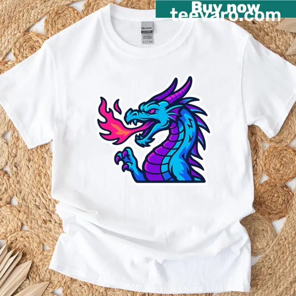 Dragon graphic T-shirt featuring a fierce dragon with fiery breath
