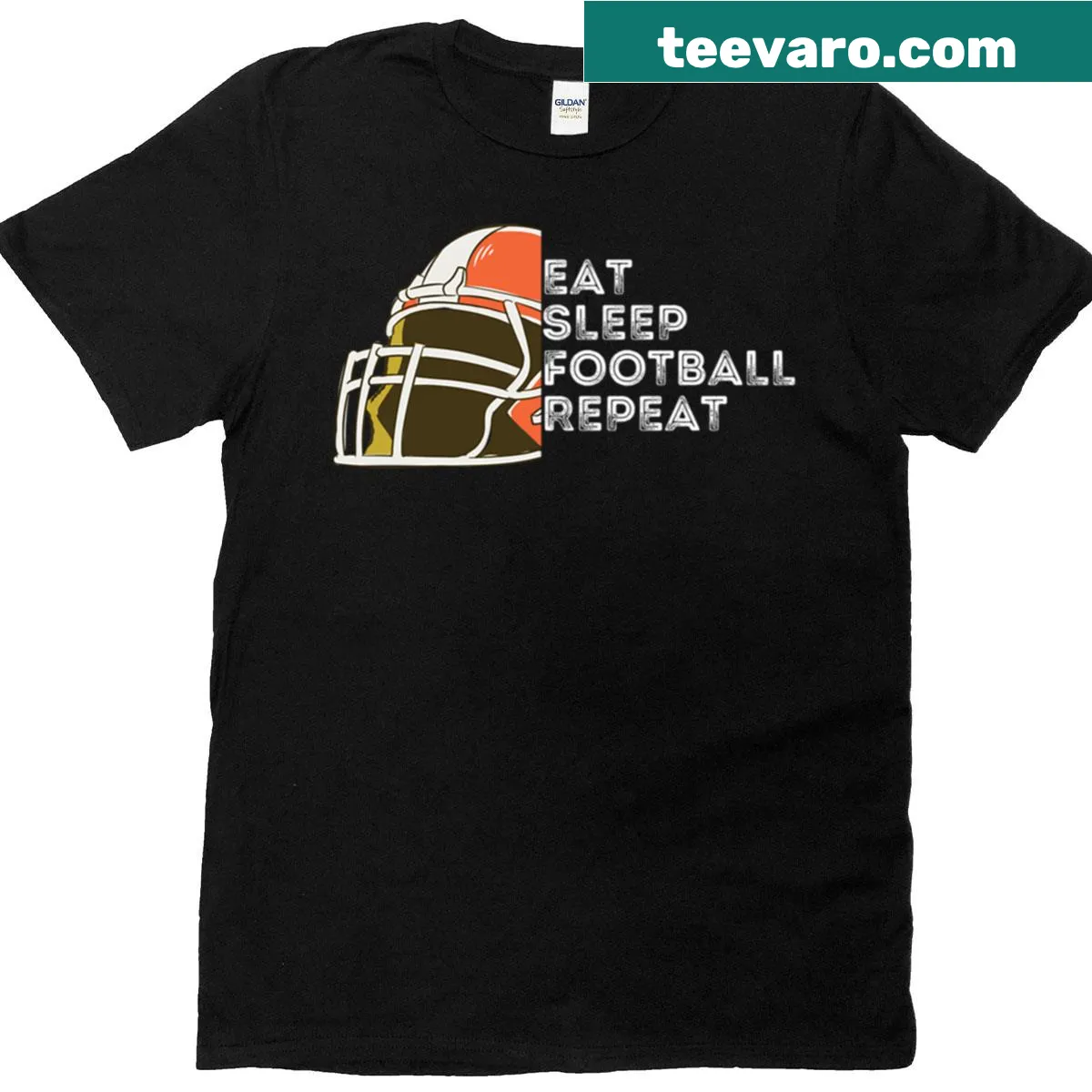 Funny football-themed T-shirt with Eat Sleep Football Repeat text — on a men's t-shirt