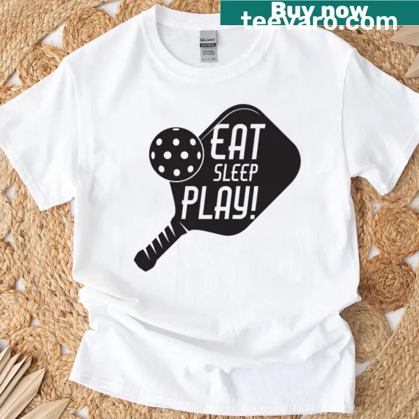 Typographic T-shirt featuring Eat Sleep Play Pickleball text