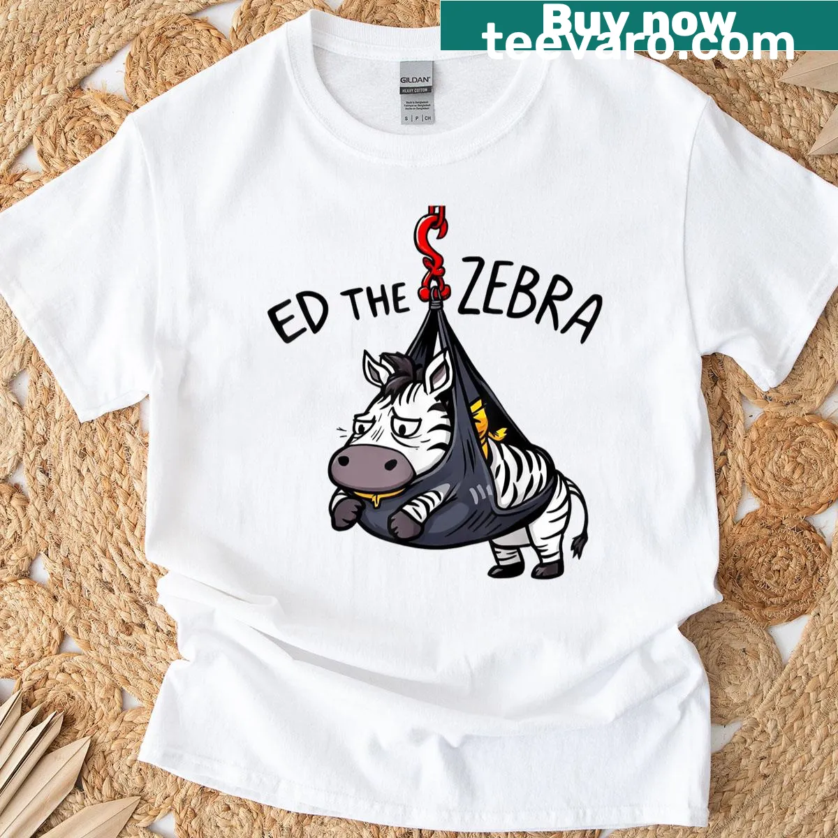 Whimsical Ed the Zebra illustration T-shirt for all ages — on a men's t-shirt