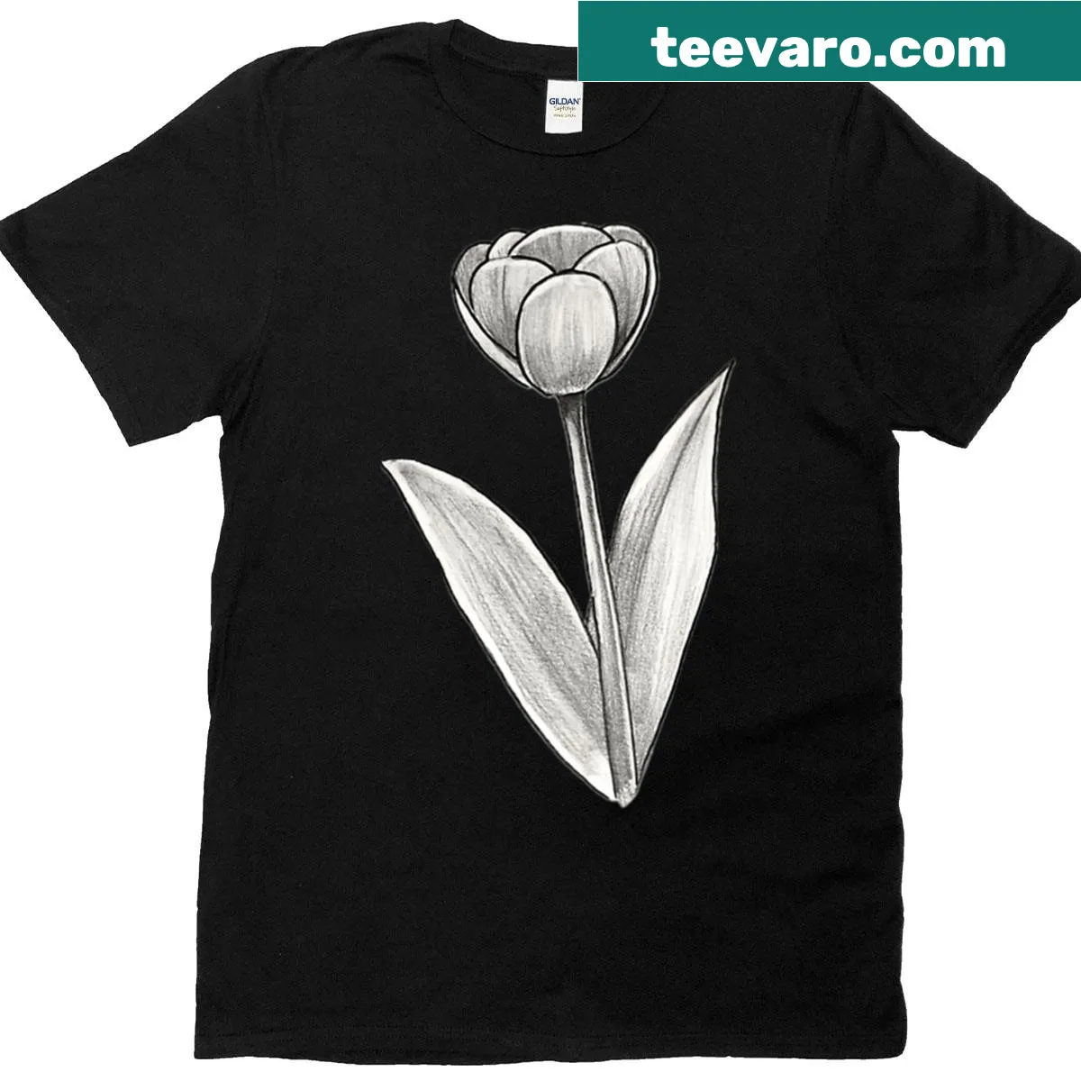 Elegant pencil-drawn tulip graphic on T-shirt — on a men's t-shirt