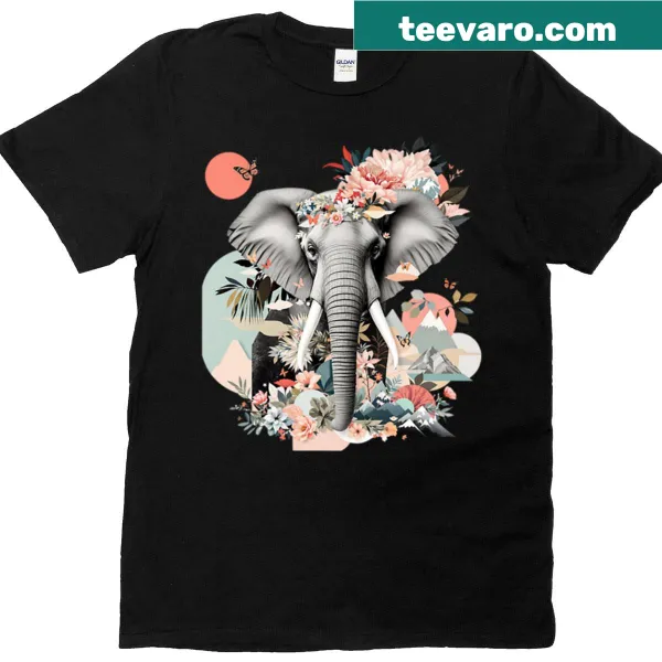 Floral collage design featuring an elephant on a t-shirt