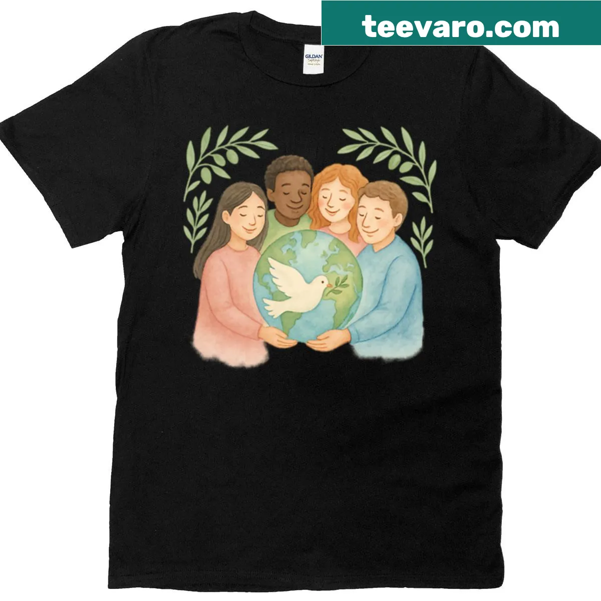 Illustration promoting peace and unity on a t-shirt — on a men's t-shirt