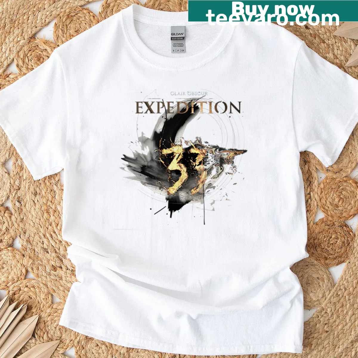 Adventurous t-shirt with expedition-themed illustration — on a men's t-shirt