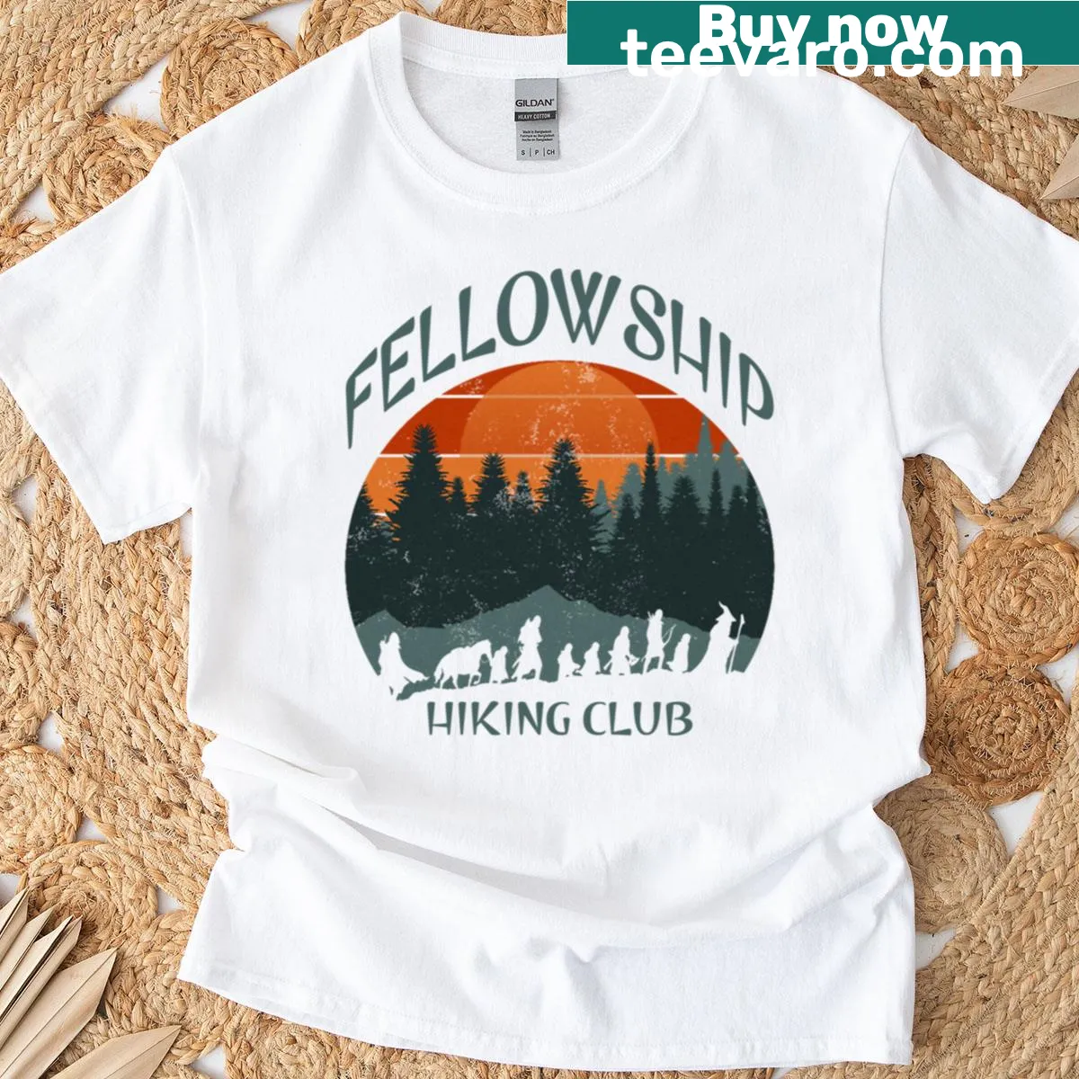 Typography t-shirt for the Fellowship Hiking Club — on a men's t-shirt