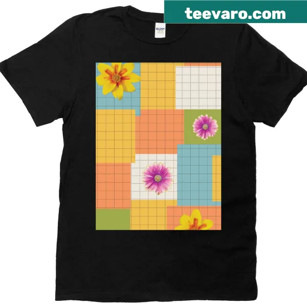 Minimalist floral and rectangle design on a T-shirt