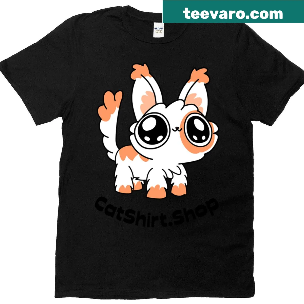 Cartoon graphic of a fluffy cute kitten on a t-shirt — on a men's t-shirt