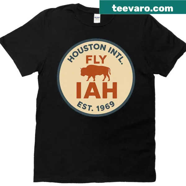 Retro design celebrating Houston Airport on a travel-themed t-shirt