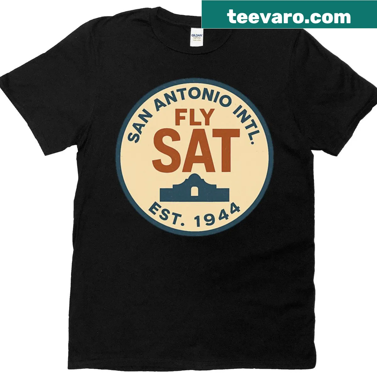 Vintage T-shirt featuring San Antonio Airport and Alamo design — on a men's t-shirt