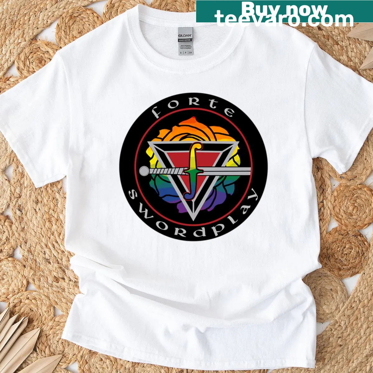 Stylized typography graphic of 'Forte' on t-shirt — on a men's t-shirt