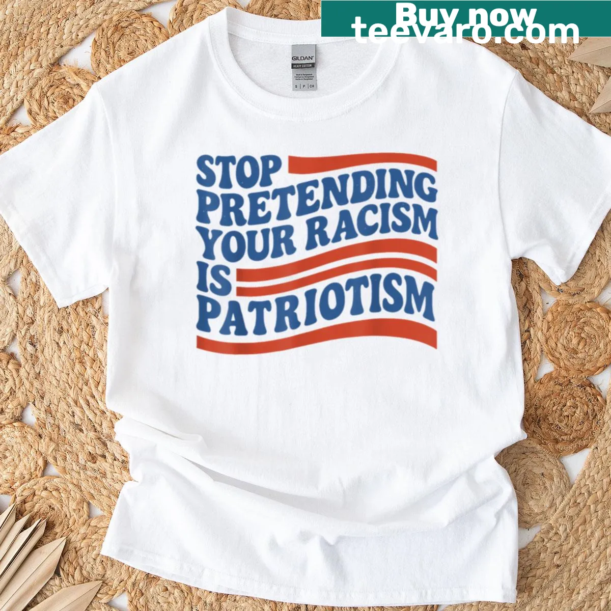 Bold text design challenging racism disguised as patriotism — on a men's t-shirt