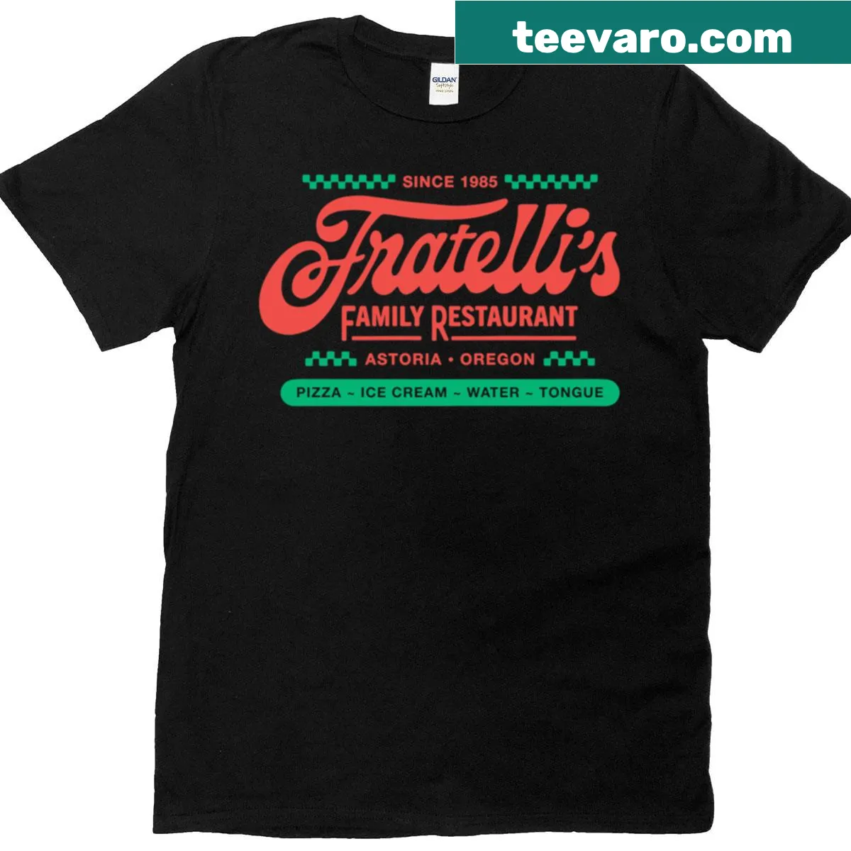 Vintage-style T-shirt featuring Fratellis Restaurant from Goonies — on a men's t-shirt