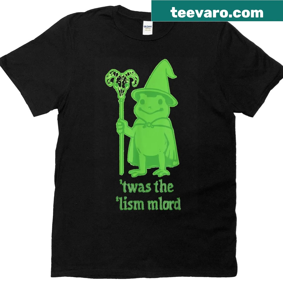 Cartoon frog wizard with autism awareness phrase on a T-shirt — on a men's t-shirt