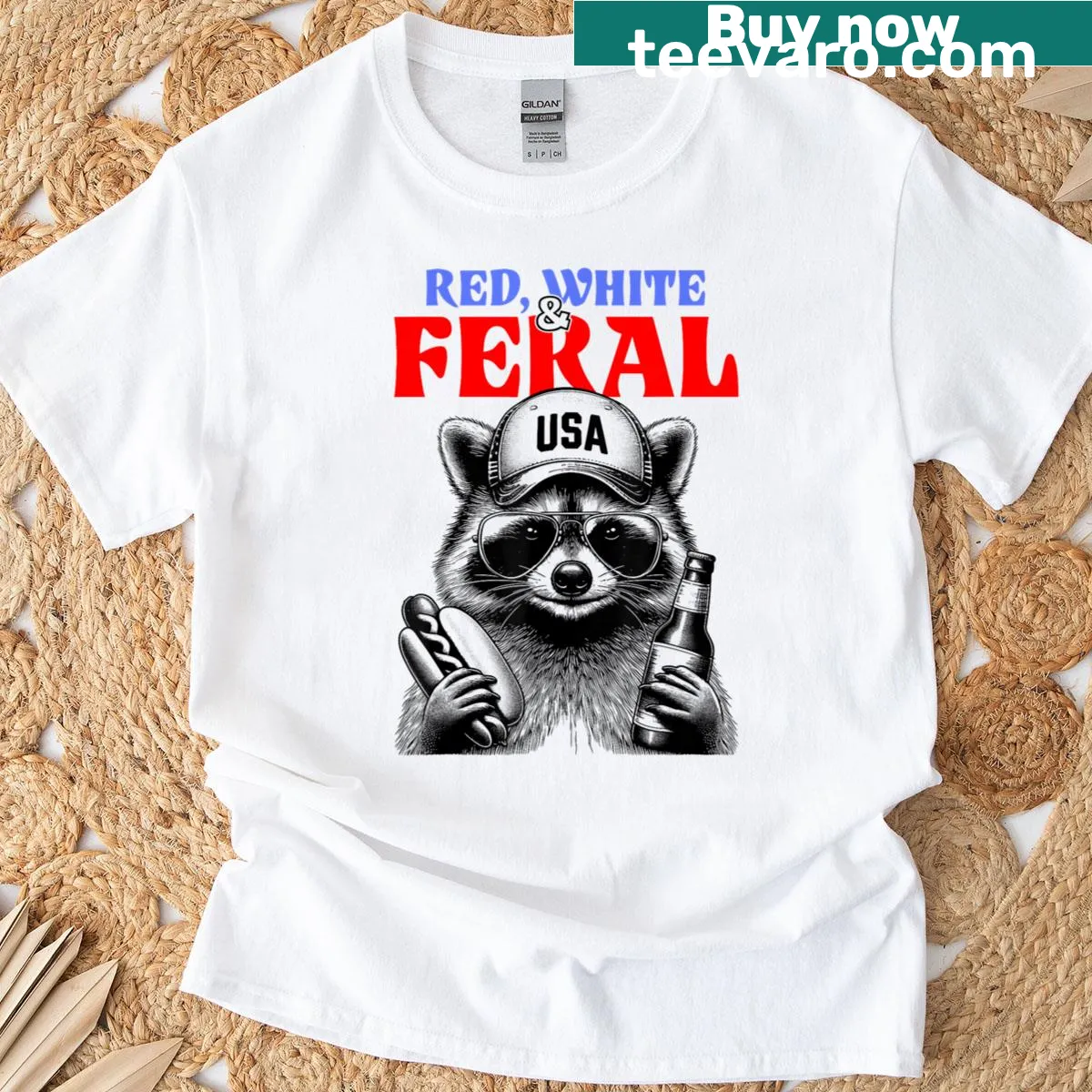 Humorous Fourth of July themed typography on women's T-shirt — on a men's t-shirt