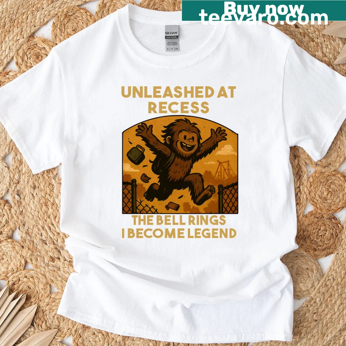 Funny Bigfoot T-shirt for kids with playful legend theme — on a men's t-shirt