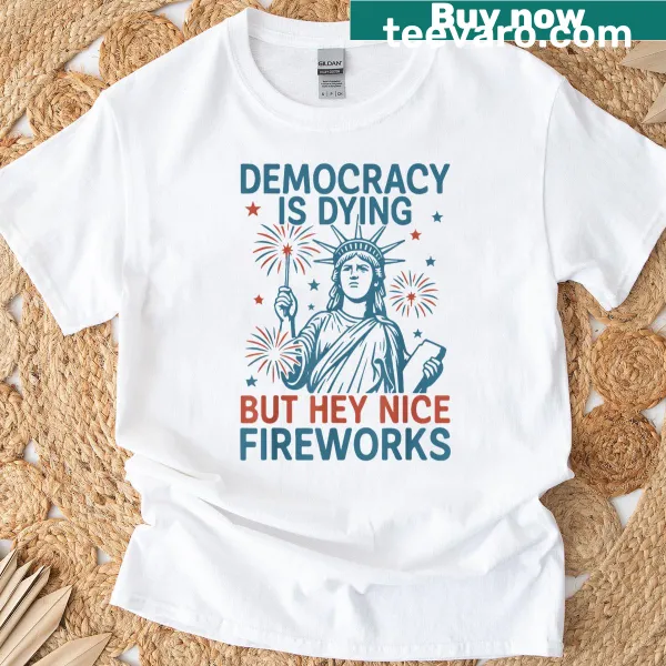 Funny graphic combining democracy message and fireworks for 4th of July