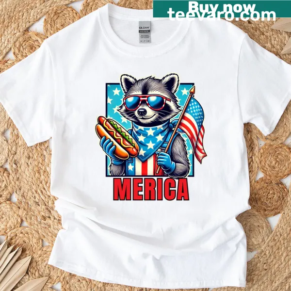 Funny raccoon graphic t-shirt with patriotic theme
