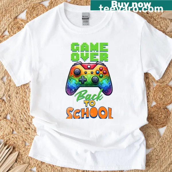 Humorous back-to-school T-shirt with a Game Over message for students.