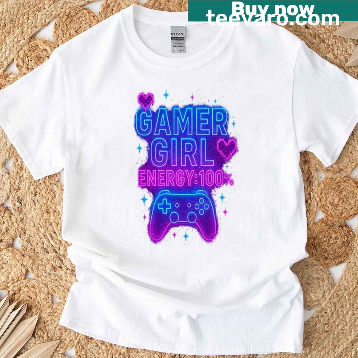 Gamer Girl T-shirt with playful energy text — on a men's t-shirt