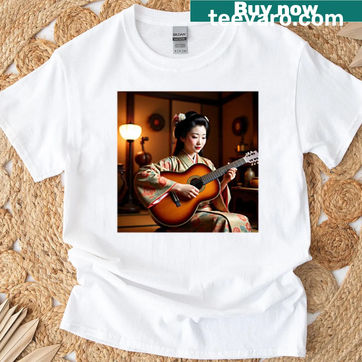 Elegant geisha illustration on a cultural t-shirt — on a men's t-shirt