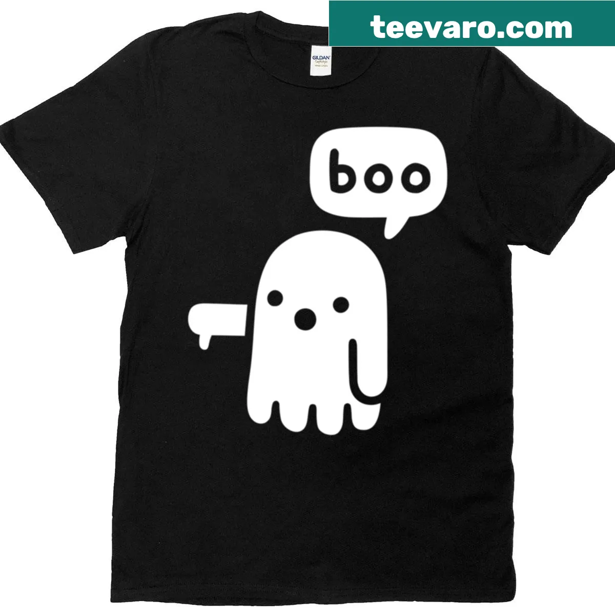 Illustrated ghost with a disapproving expression on a t-shirt — on a men's t-shirt