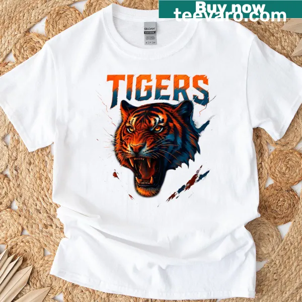 Graphic T-shirt with tigers and customizable last name design