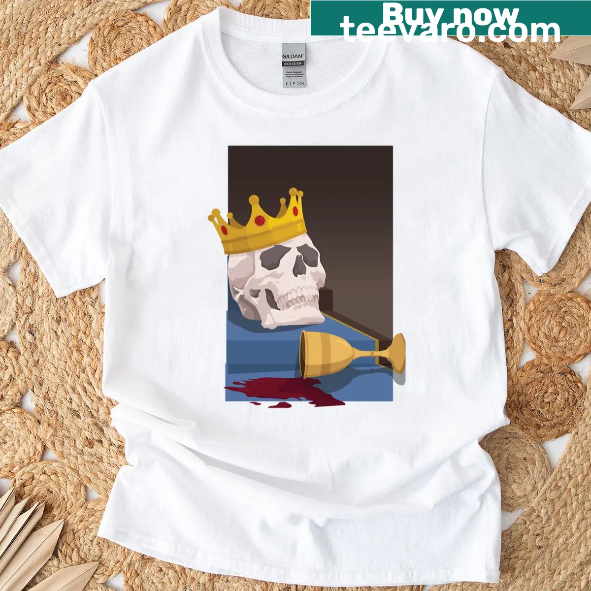 Hamlet T-shirt with iconic quotes and imagery from the play — on a men's t-shirt