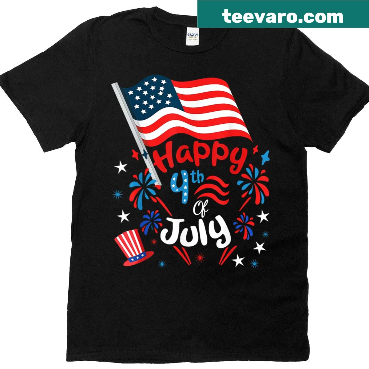 Patriotic 4th of July T-shirt with American flag design — on a men's t-shirt