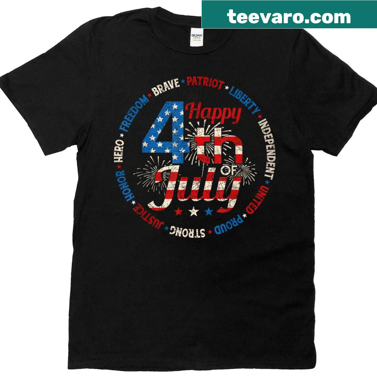 T-shirt with American flag design for Fourth of July — on a men's t-shirt