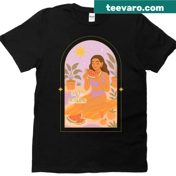 Happy and Healing slogan T-shirt with clean typography