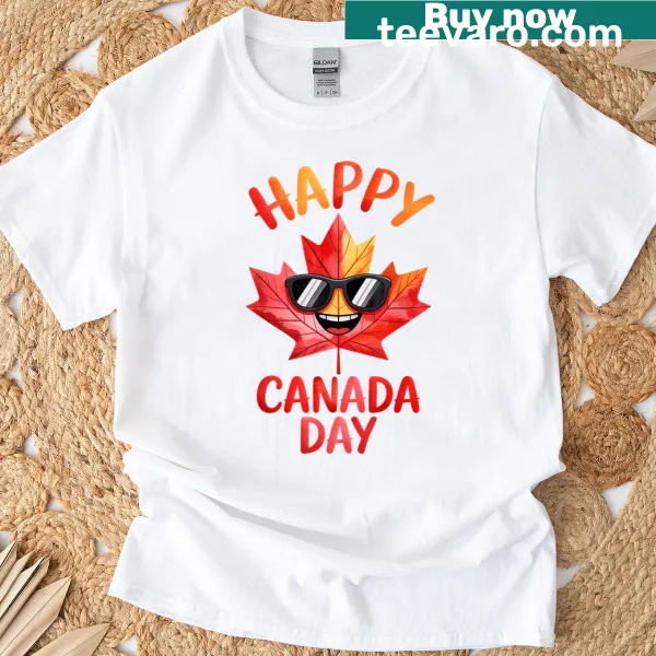 Maple leaf with sunglasses graphic on a T-shirt