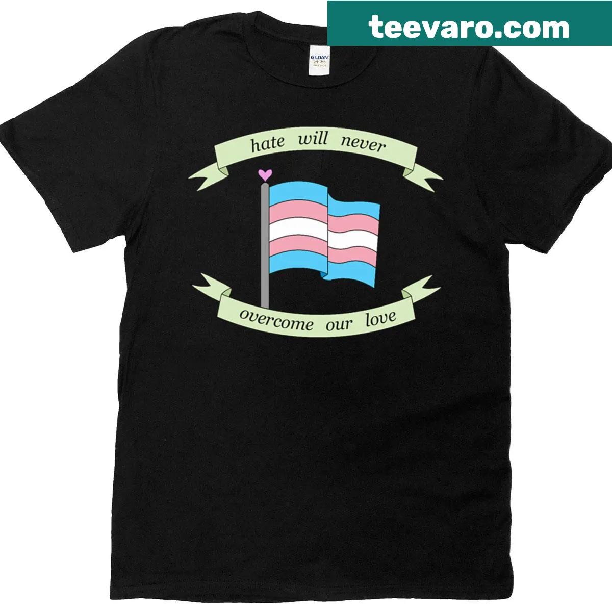 Transgender pride flag graphic T-shirt — on a men's t-shirt