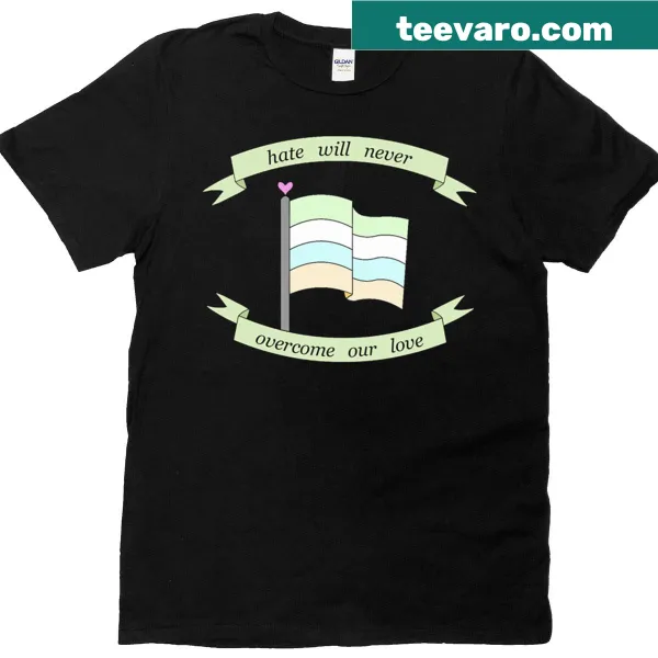 Unlabeled pride flag T-shirt with the phrase Hate Will Never Overcome Our Love