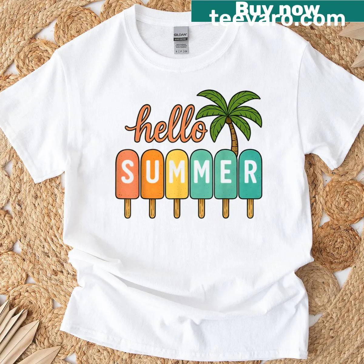 Cute summer-themed T-shirt with popsicle illustrations for women — on a men's t-shirt