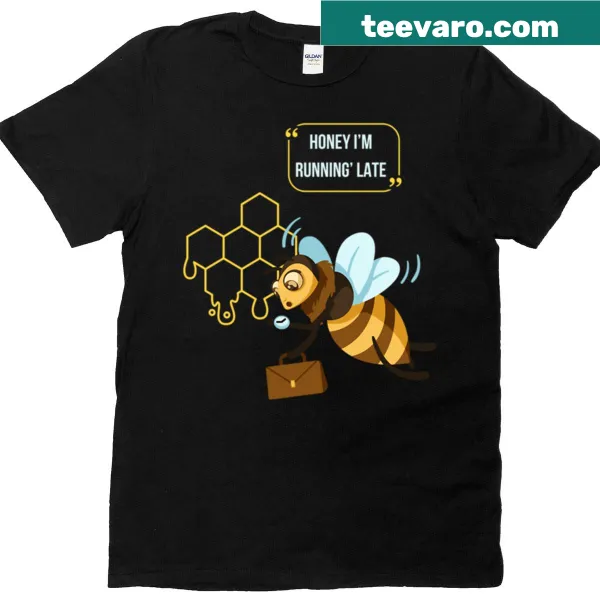 Funny bee illustration with text about being late for work